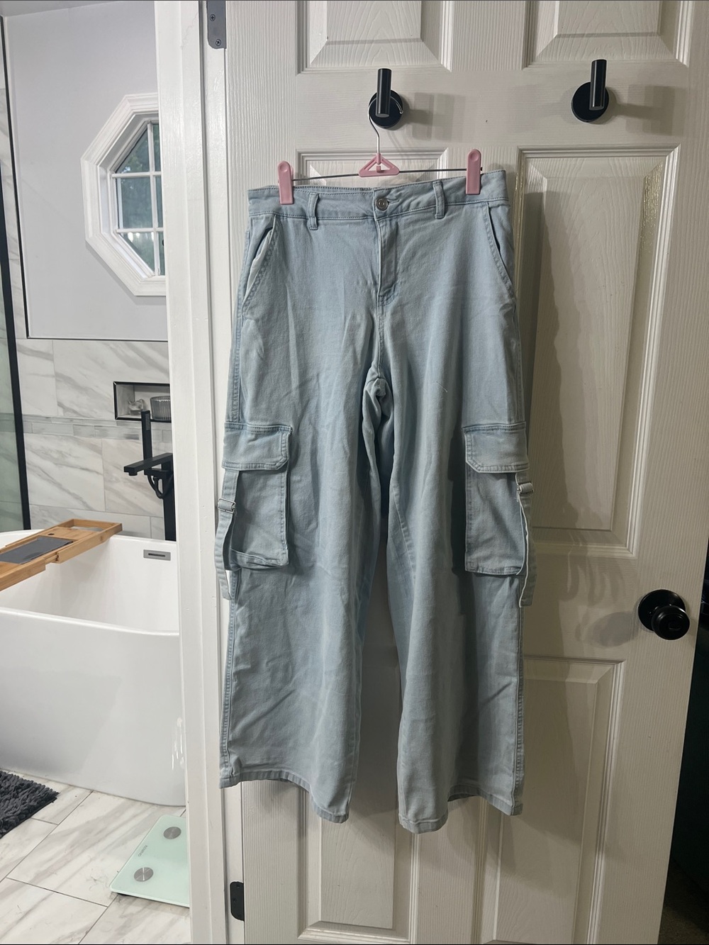 Love Cult Light Wash Denim Cargo Pants Baggy Utility Y2K Small